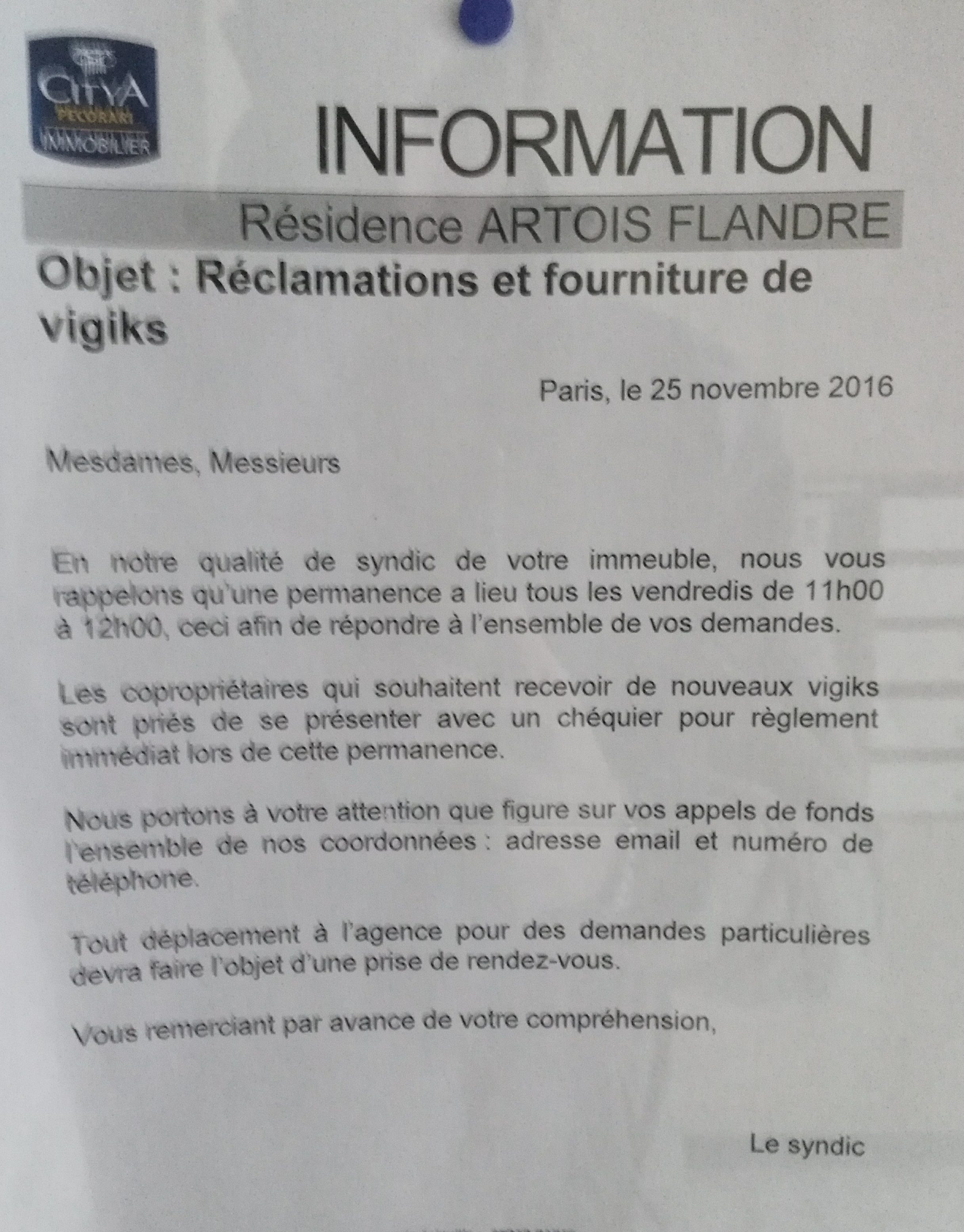 Réclamations et fourniture de vigiks