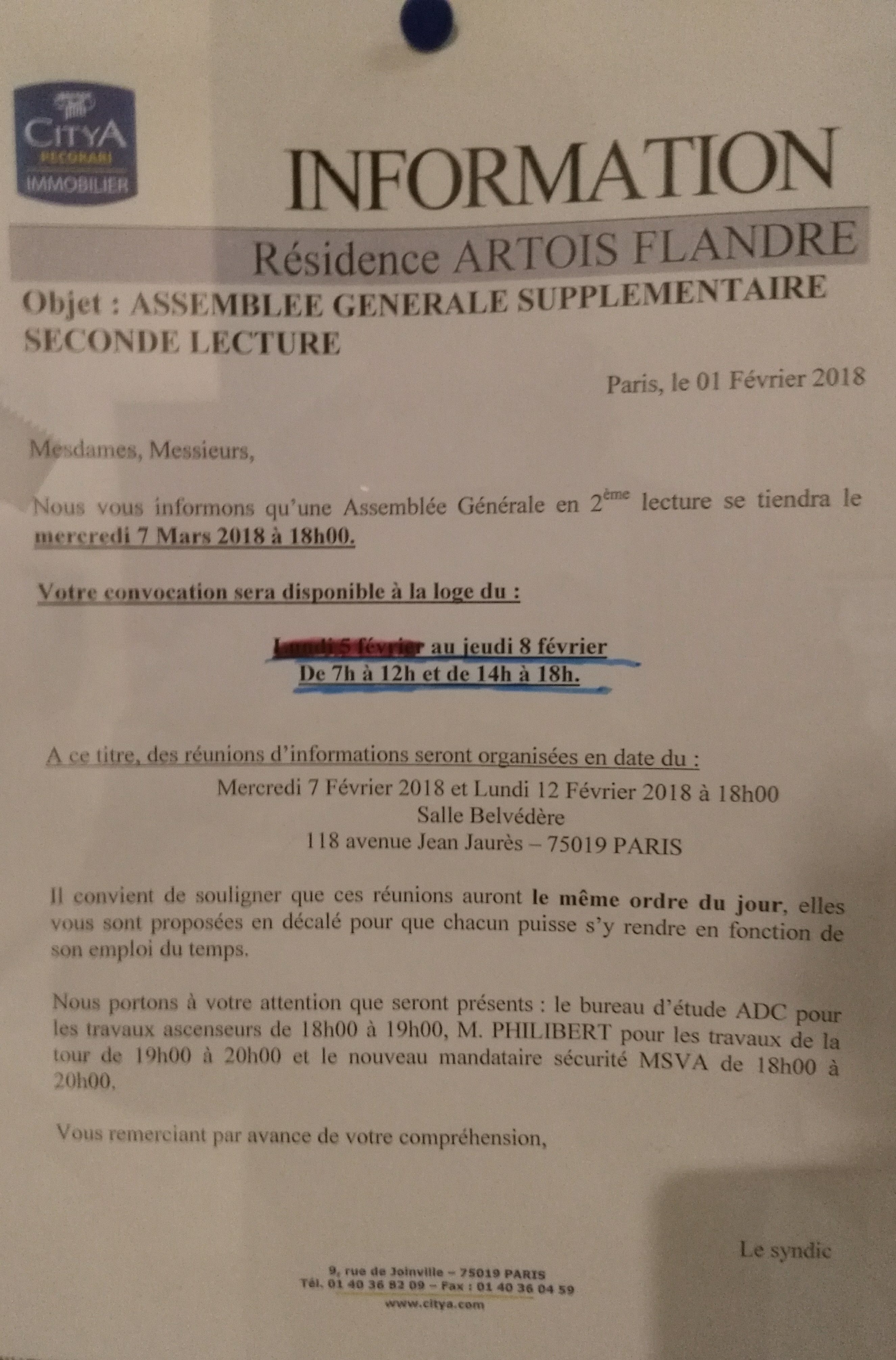 [info syndic] Deux réunions d’information sur les travaux (7 et 12 février) + date de l’AG en 2ème lecture (7 mars)